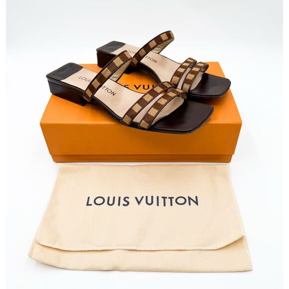 Louis Vuitton LV Damier Flats Checkered Sandals EU 38.5 US 8.5 - Picture 1 of 14